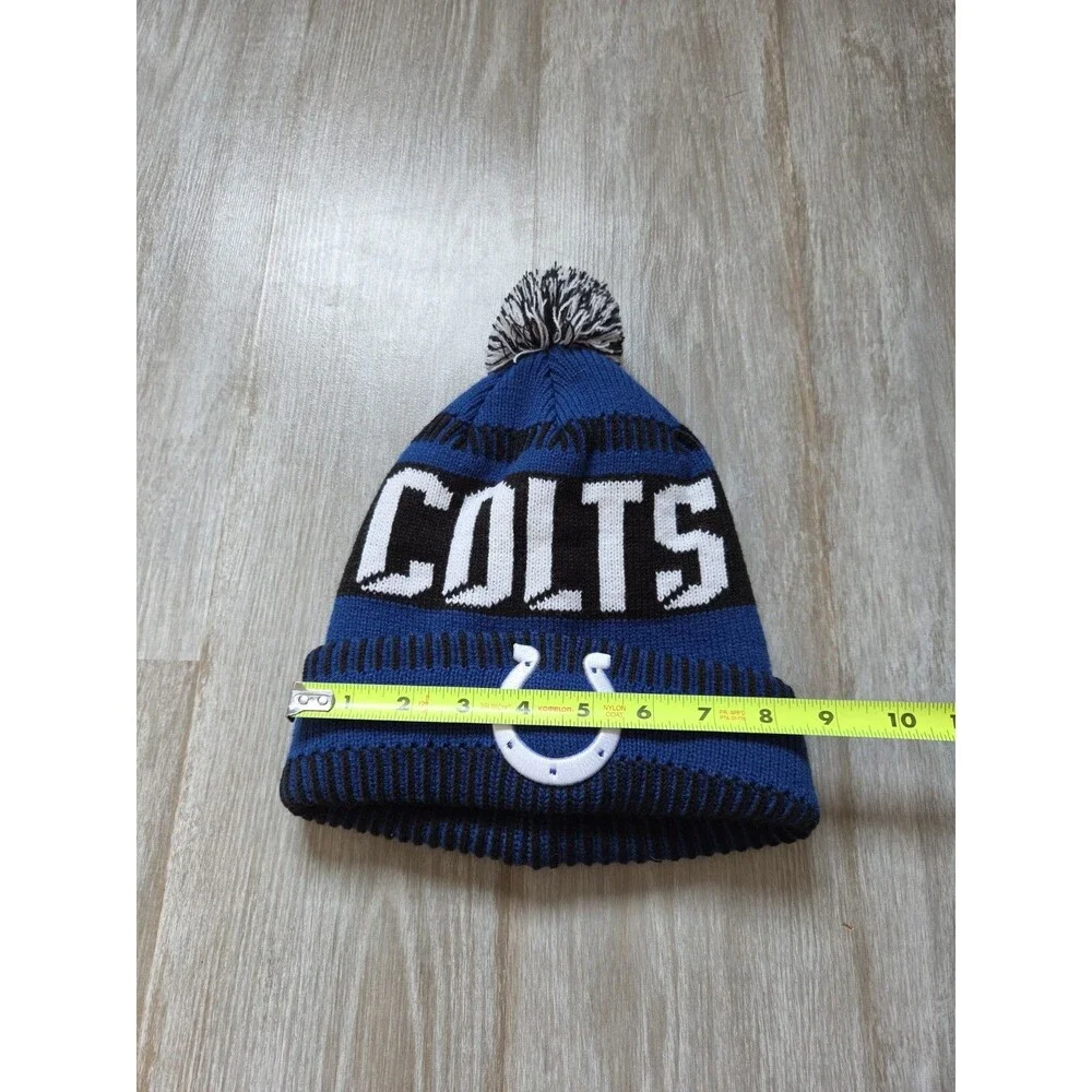 NFL Indianapolis Colts Blue Pom Cuffed Knit Beanie Hat Horseshoe Youth OSFM EUC